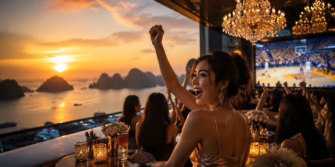 Người hâm mộ thể thao tại vịnh Hạ Long xem kèo bóng rổ và đặt cược buổi tối chợ đêm