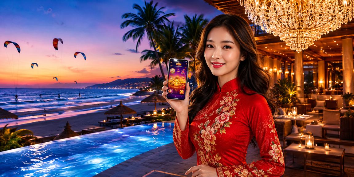Người dùng Mũi Né mặc áo dài xem kết quả cá cược thể thao trên ứng dụng điện thoại